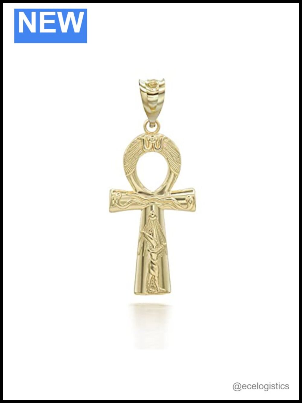 14K Gold Egyptian Ankh Cross Pendant Necklace
